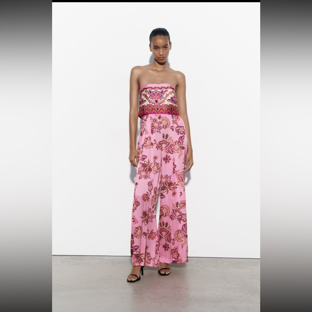 Zara Strapless Floral Print Bandeau Jumpsuit